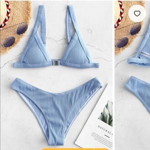 Zaful Ribbed Light Blue Bikini